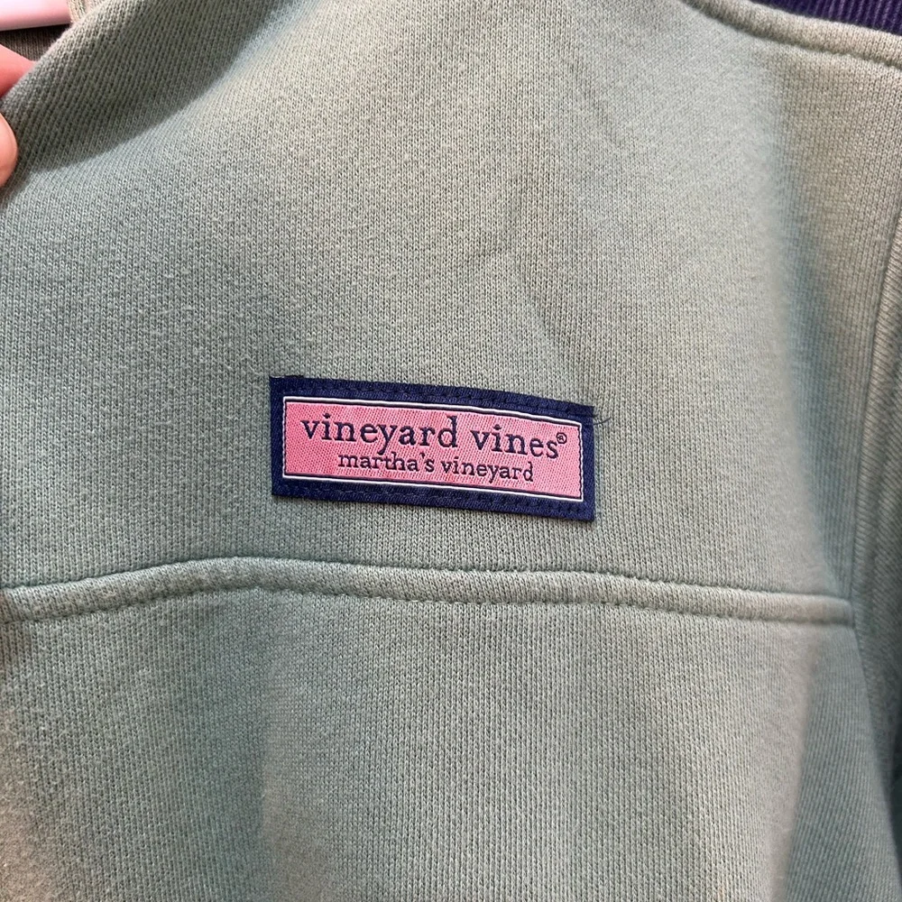 Vineyard Vines Sage Green Quarter-Zip Fleece with Navy Shoulder Yoke